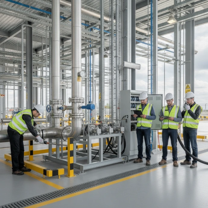 AI Generated Skid de medición en planta de carga de combustible - vista cercana con operación
